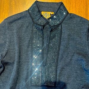 Tory Burch Midnight Blue Crystal Sweater
